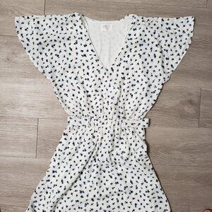 Sienna Sky white & blue floral dress elastic waist flutter sleeve XS